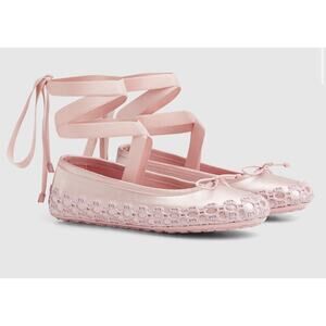 Gucci Cub3d Satin Ankle Wrap Pink Classic Ballerina Ballet Flat GG 39